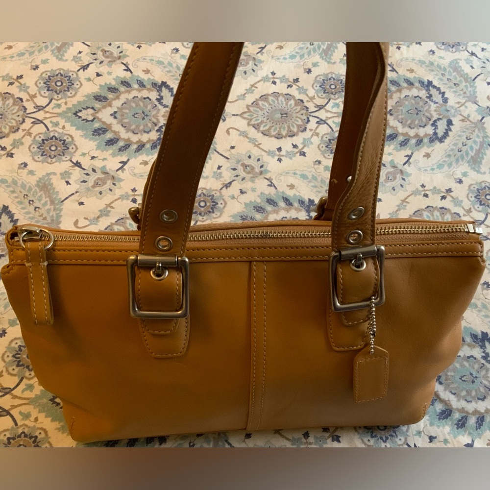 Coach Tan Leather Satchel with Silver Hardware